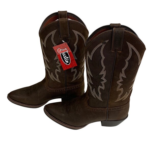 Justin Shoes - Justin Rosella Chocolate Water Buffalo Womens Round Toe Boots Embroidered 11B